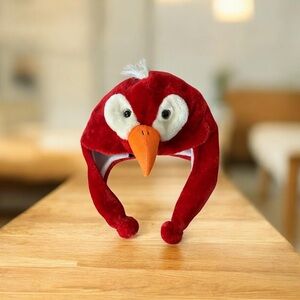 Plush Red Bird Hat for Adults & Children